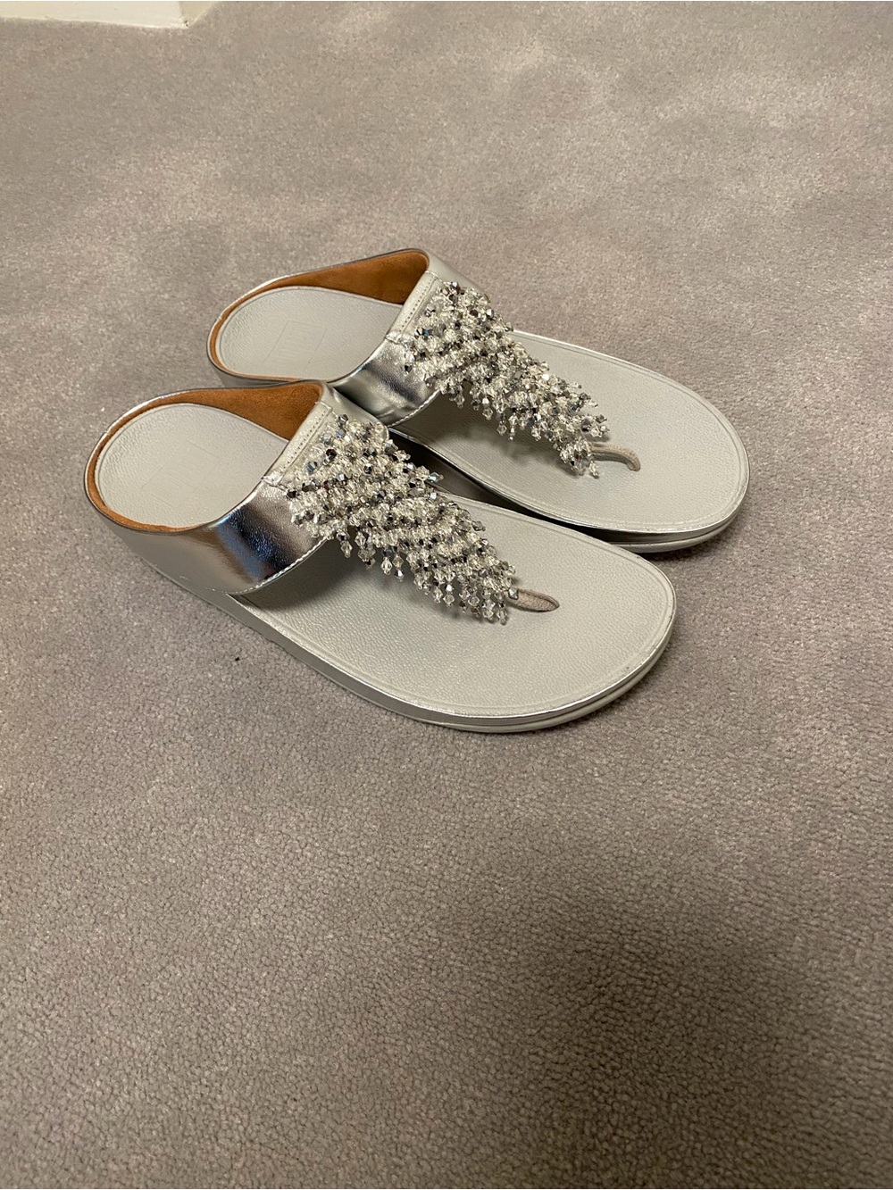 FitFlop Rumba Silver Crystal-Embellished Thong Sandals